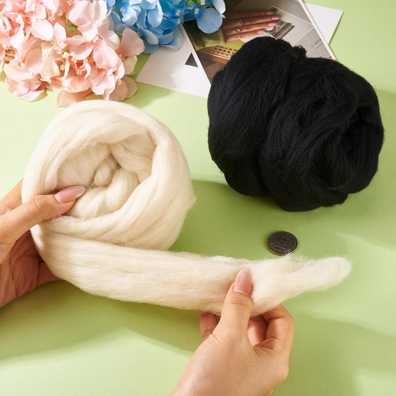 Spritewelry 100G Needle Felting Wool Black Wool Roving for Needle Felting Beige Soft Spinning Wool Bulk for Felting DIY Crafts Hand Spinning Supplies - Image 2